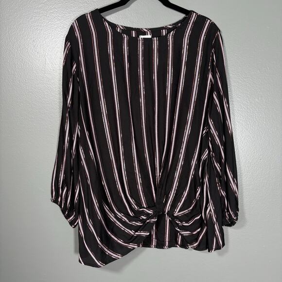 Dressbarn NWT Women's Black Metallic Stripe Tie Front Boho Glam Top - Size XLP - Picture 1 of 6